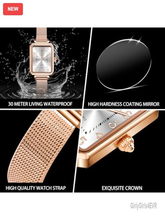 Women\'s Dress Watch Square Dial Mesh Band Quartz Waterproof 30M main image 6